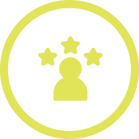 Yellow-green person with 3 stars in a outline of a circle