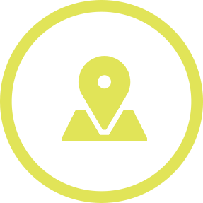 Yellow-green location logo in a outline of a circle