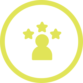 Yellow-green person with 3 stars in a outline of a circle