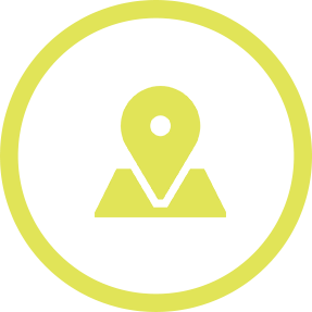 Yellow-green location logo in a outline of a circle