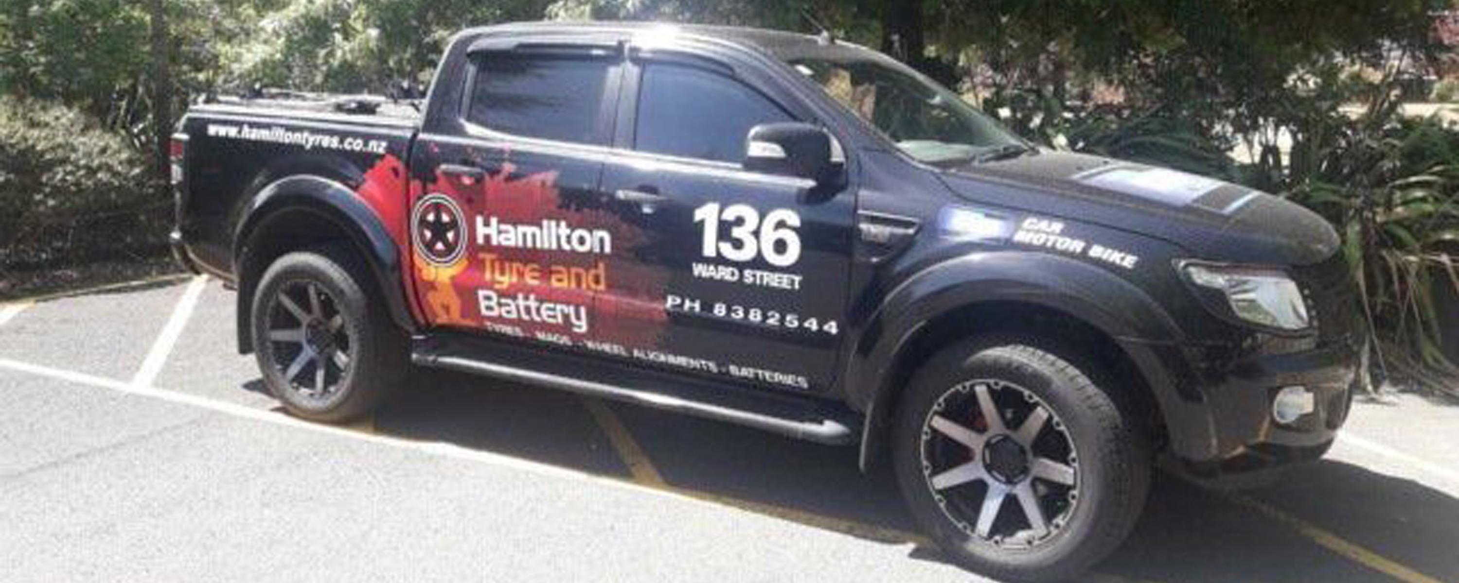 Hamilton tyre and battery services promo car 