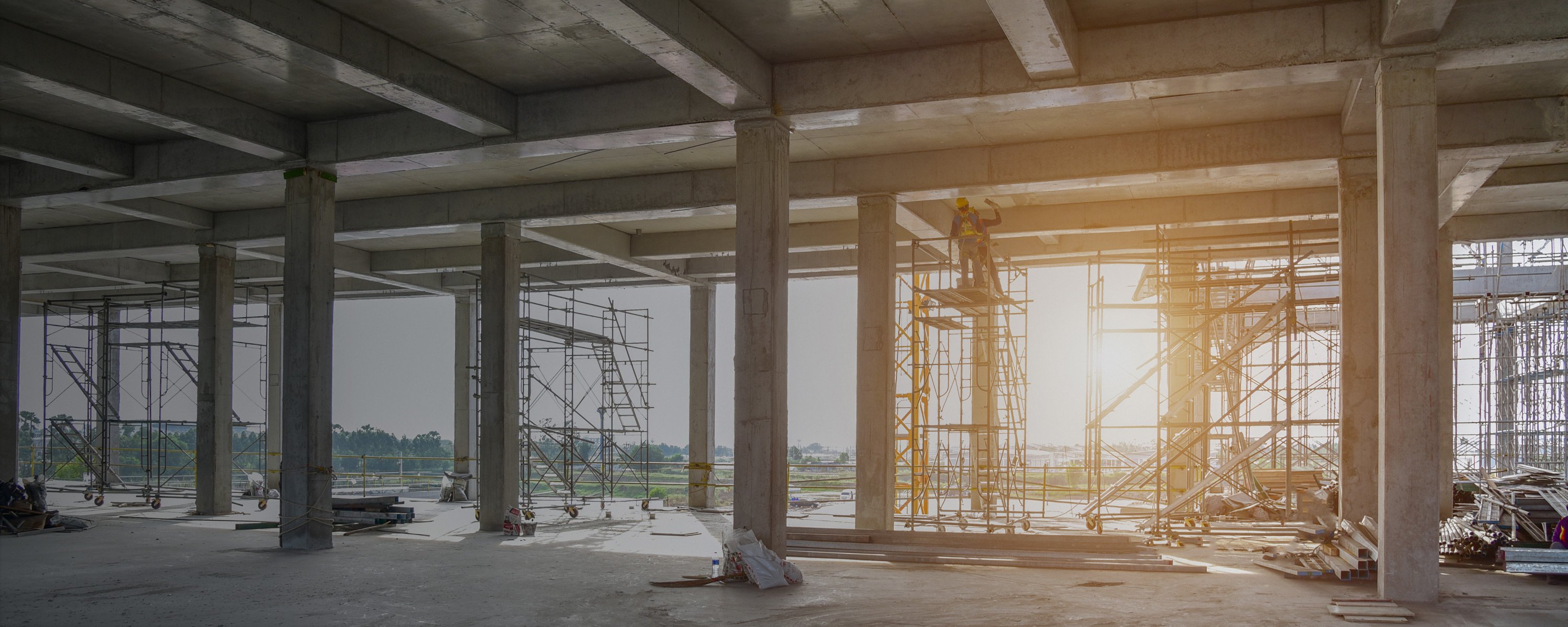 Sun shining through a concrete industrial building during construction | Concrete company Canterbury