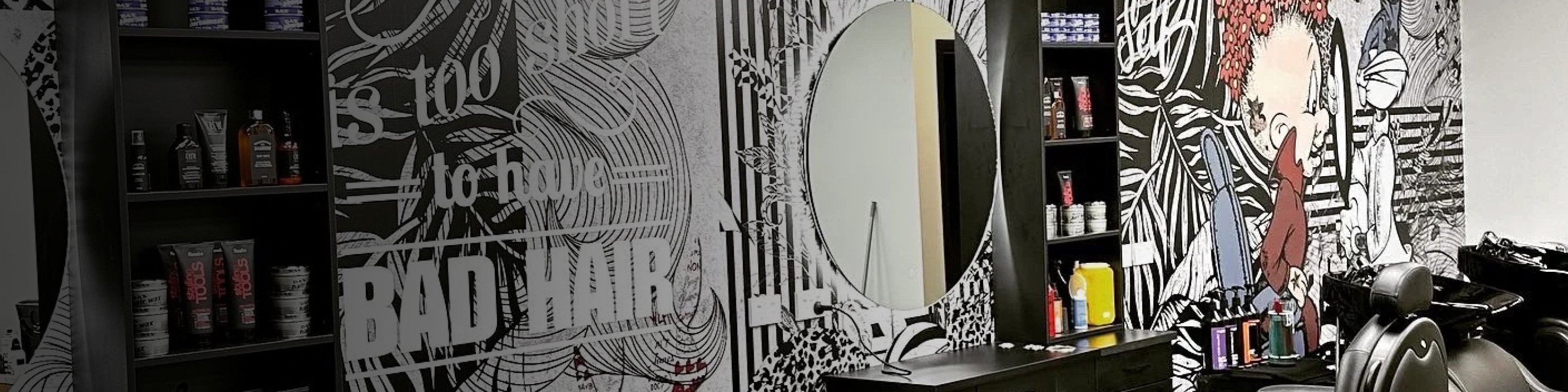 	Inside the Beauty and the Barbers Hair and Beauty Salon in Napier showing their decorative feature wallpaper