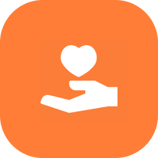 Orange square with a white heart in a hand