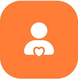 Orange square with a white person logo and a heart