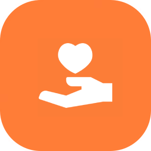 Orange square with a white heart in a hand