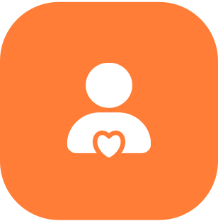 Orange square with a white person logo and a heart