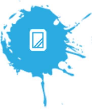 White window logo in a blue paint splash