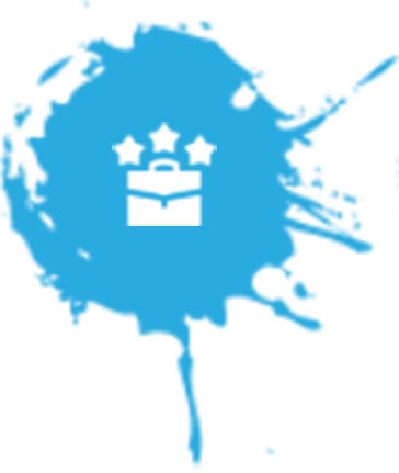 White briefcase with three white stars in a blue paint splash