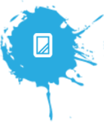 White window logo in a blue paint splash