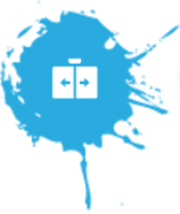 White sliding doors logo in a blue paint splash