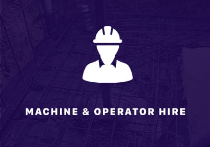 Machine & Operator hire text with a ABC Excavations and landscapes worker standing next to a digger in the background