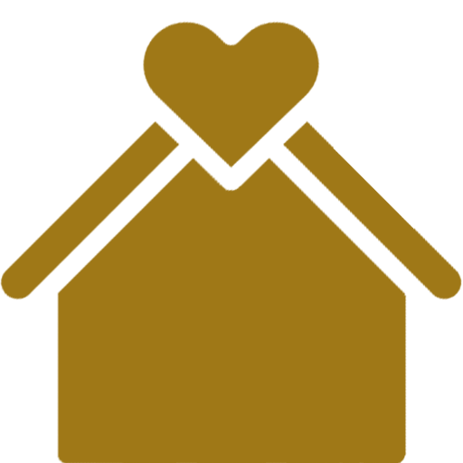 Golden house logo with a heart on top