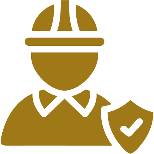 Safety worker logo with a golden shield and white tick