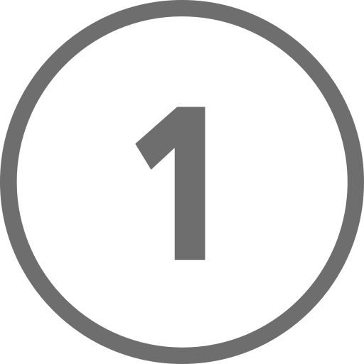 Grey circle outline with the number 1 in the middle