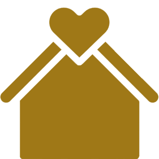 Golden house logo with a heart on top