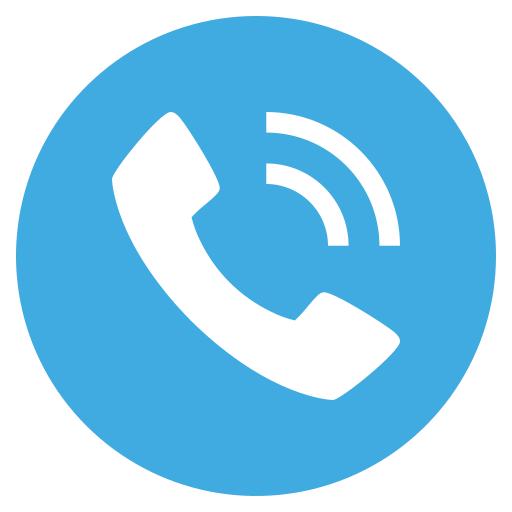 White phone logo in a blue circle