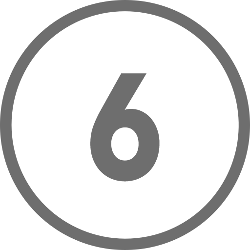 Grey circle outline with the number 6 in the middle