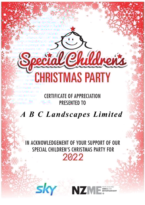 ABC Landscapes Limited special children's Christmas party flyer to show appreciation for the company's support