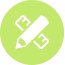 White pencil and ruler logo in a lime green circle