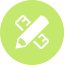 White pencil and ruler logo in a lime green circle