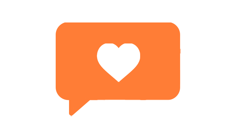 Orange text box with a white heart
