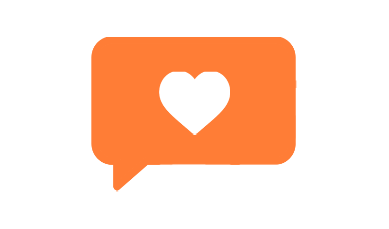 Orange text box with a white heart