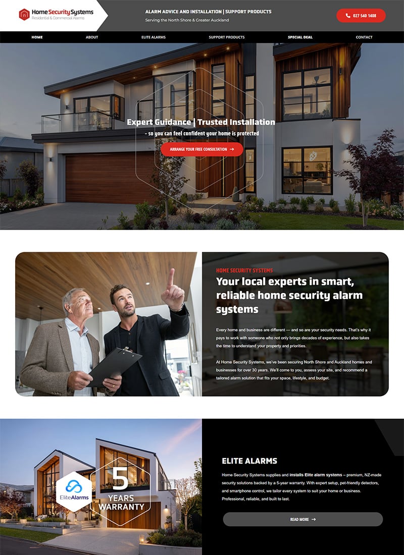 Home Security Systems in Auckland Home Page Thumbnail of Web Genius website