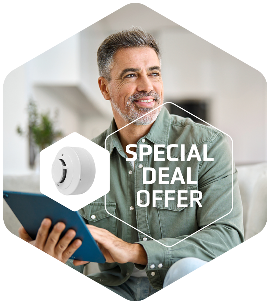 man thinking about special deal from Home Security Systems