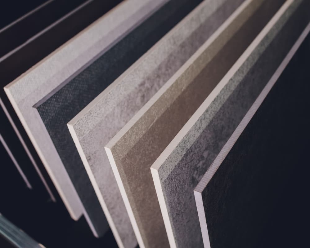  Range of different engineered stone all with different colours and patterns